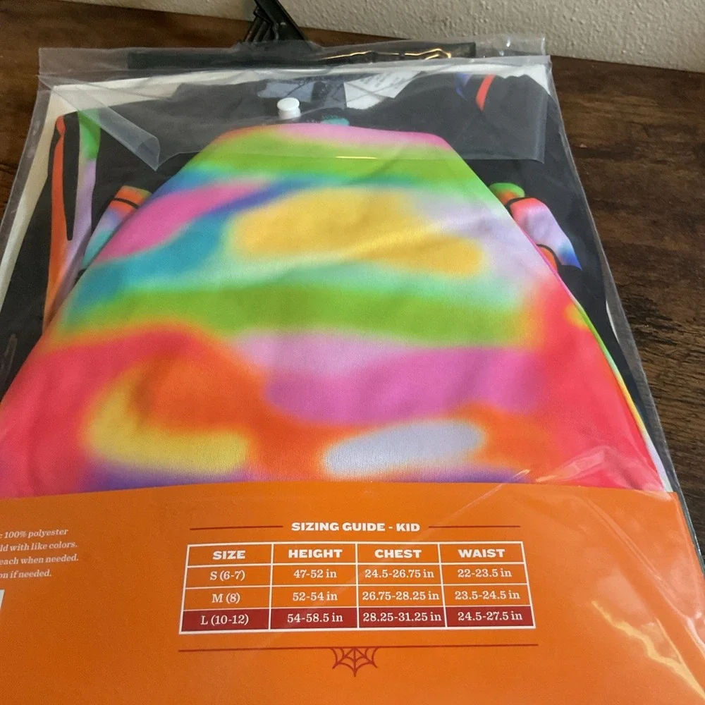 Color Melt Skeleton Halloween Costume Kids Size L (10-12) Glows Under Blacklight